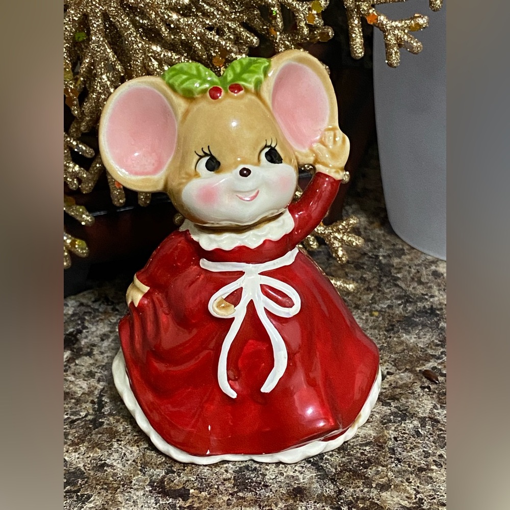 🐭 1950’s Josef Originals Bright Eyed Mouse Bell Christmas Bell Figurine🔔
